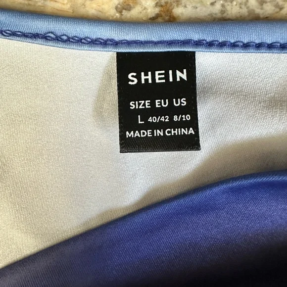 SHEIN sz LG multi blue tone asymmetrical long sleeve T-shirt top shirt NWOT - Picture 6 of 8